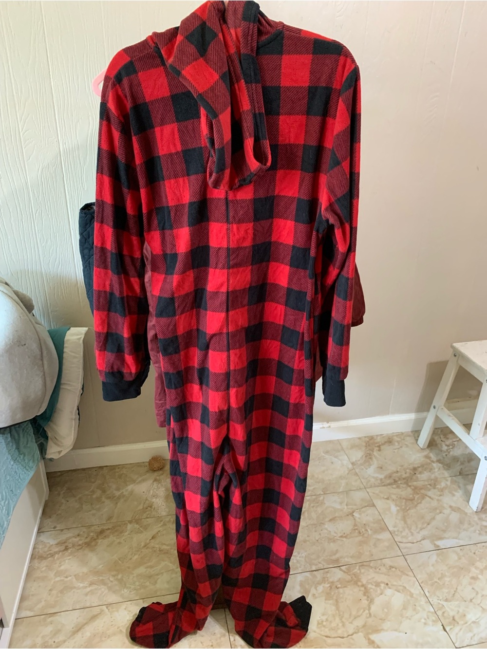 Source Unknown Red and Black Buffalo Plaid Hooded Kids Pajama One-Piece
